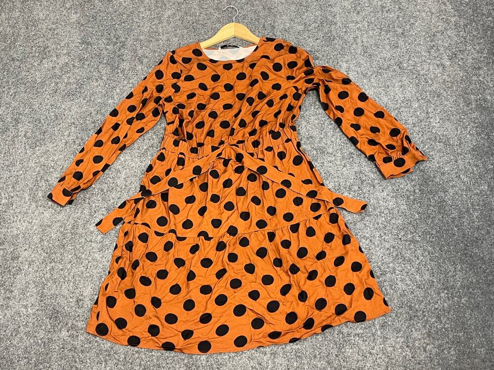 Tu Wrap Dress Womens 8 Polka Dot Tunic Shirt Mini Dress Orange Shift N107
